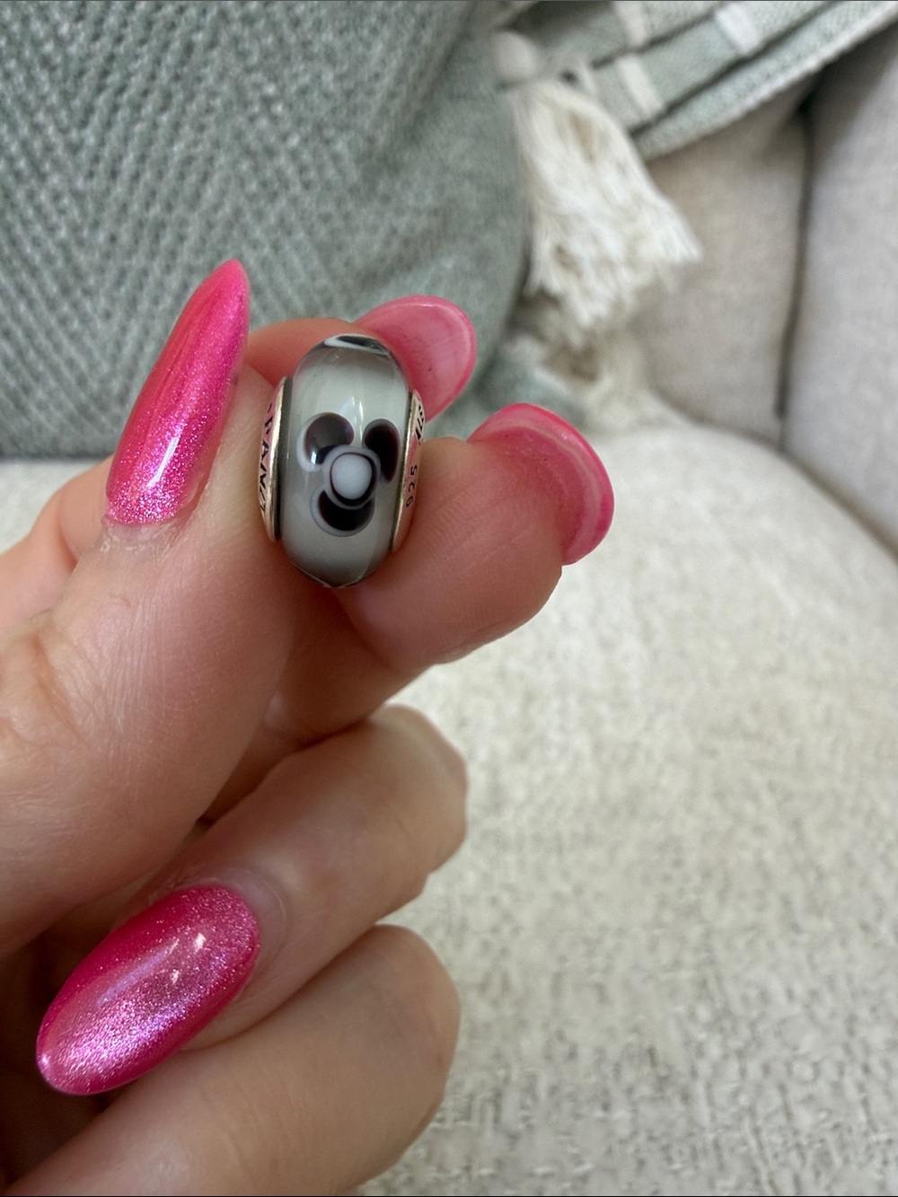 Pandora white,  Black and Silver Glass Charm